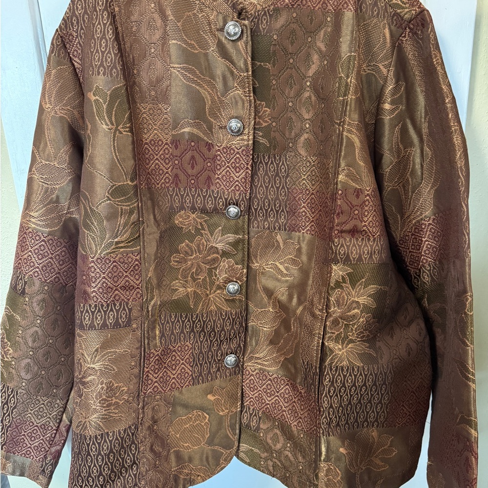 Vintage Tudor Court Women's jacket Floral Blazer size L Brown, gold,olive,